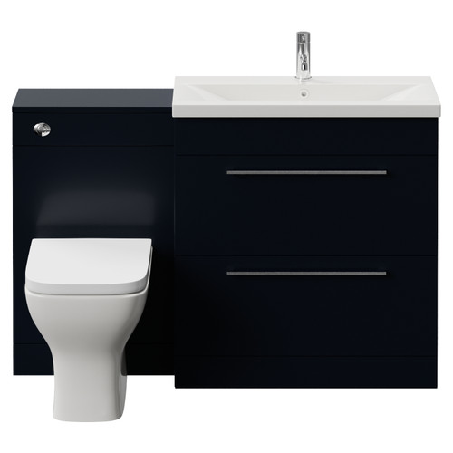 Napoli 390 Deep Blue 1300mm 2 Drawer Vanity Unit Toilet Suite with Glide Basin Front View