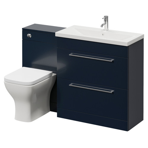 Napoli 390 Deep Blue 1300mm 2 Drawer Vanity Unit Toilet Suite with Glide Basin Right Hand View