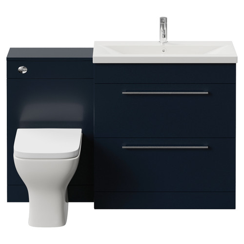 Napoli 390 Deep Blue 1300mm 2 Drawer Vanity Unit Toilet Suite with Glide Basin Front View