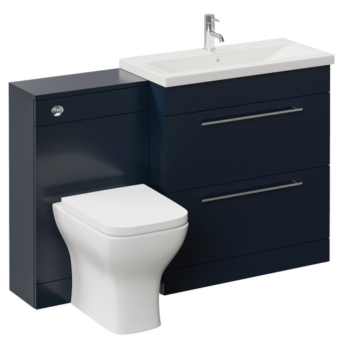 Napoli 390 Deep Blue 1300mm 2 Drawer Vanity Unit Toilet Suite with Glide Basin Left Hand View