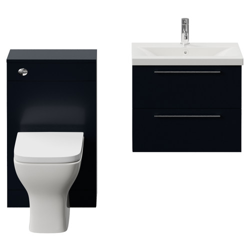 Napoli 390 Deep Blue 1100mm Wall Mounted 2 Drawer Vanity Unit and Toilet Suite with Glide Basin Front View