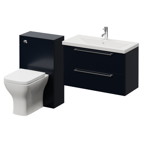 Napoli 390 Deep Blue 1300mm Wall Mounted 2 Drawer Vanity Unit and Toilet Suite with Glide Basin Right Hand View