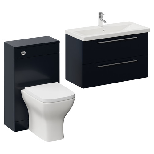 Napoli 390 Deep Blue 1300mm Wall Mounted 2 Drawer Vanity Unit and Toilet Suite with Glide Basin Left Hand View