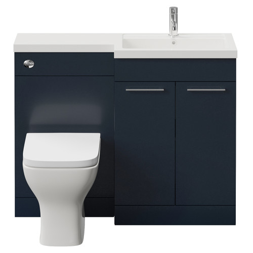 Napoli 390 Deep Blue 1100mm 2 Door Vanity Unit Toilet Suite with Square Right Hand Lucia Basin Front View