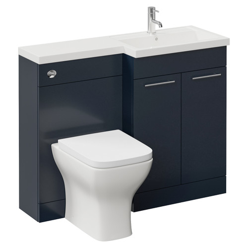 Napoli 390 Deep Blue 1100mm 2 Door Vanity Unit Toilet Suite with Square Right Hand Lucia Basin Left Hand View