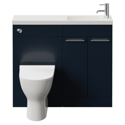 Napoli 250 Deep Blue 1000mm 2 Door Vanity Unit Toilet Suite with Round Silvo Basin Front View