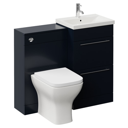 Napoli 390 Deep Blue 1000mm 2 Drawer Vanity Unit Toilet Suite with Glide Basin Left Hand View