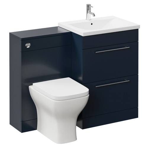 Napoli 460 Deep Blue 1100mm 2 Drawer Vanity Unit Toilet Suite with Glide Basin Left Hand View