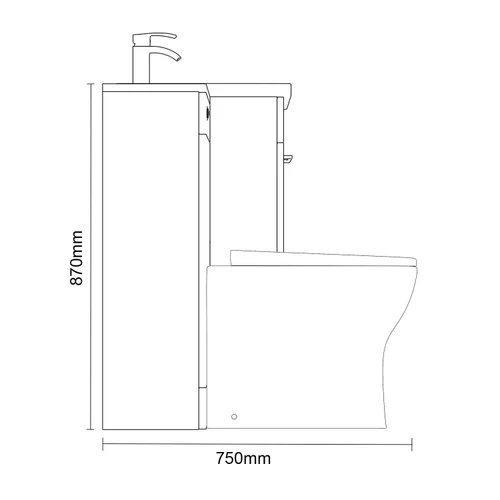 Napoli 460 Deep Blue 1100mm 2 Drawer Vanity Unit Toilet Suite with Glide Basin Side on Dimensions