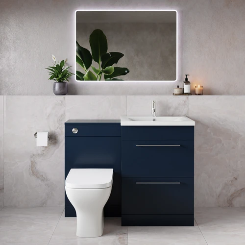 Napoli 460 Deep Blue 1100mm 2 Drawer Vanity Unit Toilet Suite with Glide Basin Lifestyle Image