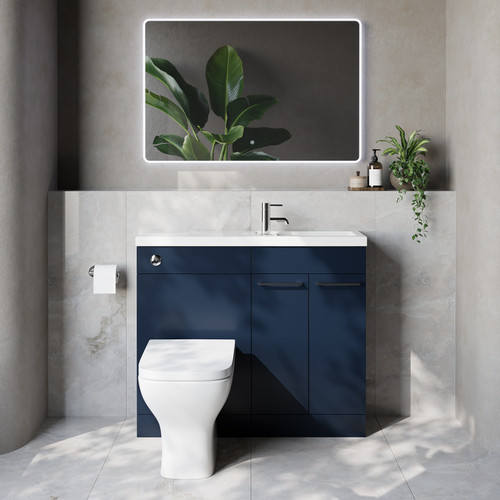 Napoli 250 Deep Blue 1000mm 2 Door Vanity Unit Toilet Suite with Square Silvo Basin Lifestyle Image