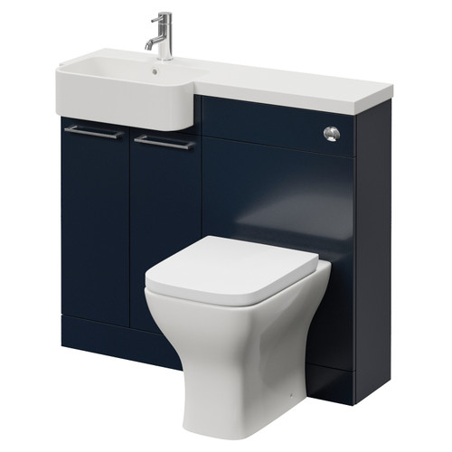 Napoli 250 Deep Blue 1000mm 2 Door Vanity Unit Toilet Suite with Left Hand Round Rico Semi Recessed Basin Right Hand View