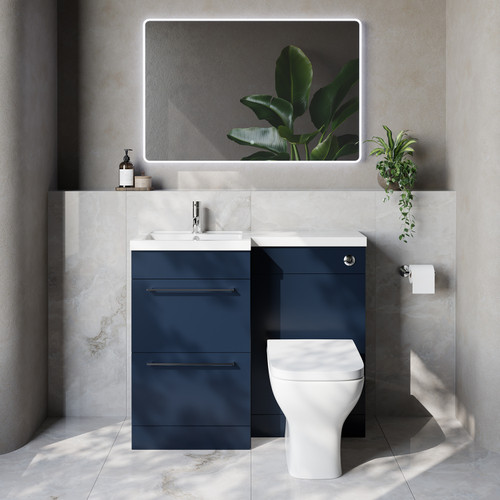 Napoli 390 Deep Blue 1000mm 2 Drawer Vanity Unit Toilet Suite with Left Hand Square Lucia Basin Lifestyle Image