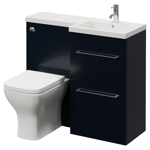 Napoli 390 Deep Blue 1000mm 2 Drawer Vanity Unit Toilet Suite with Right Hand Square Lucia Basin Right Hand View