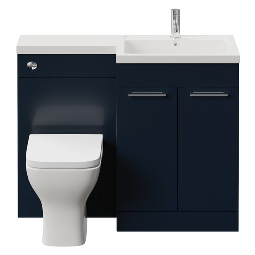 Napoli 460 Deep Blue 1100mm 2 Door Vanity Unit Toilet Suite with Right Hand Square Lucia Basin Front View