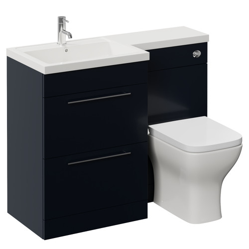 Napoli 460 Deep Blue 1100mm 2 Drawer Vanity Unit Toilet Suite with Left Hand Square Lucia Basin Left Hand View