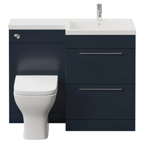 Napoli 460 Deep Blue 1100mm 2 Drawer Vanity Unit Toilet Suite with Right Hand Square Lucia Basin Front View