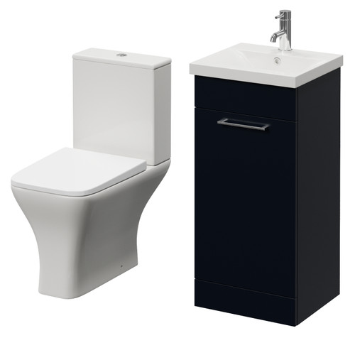 Napoli 390 Deep Blue 400mm Single Door Vanity Unit and Kingston Toilet Suite with Glide Basin Right Hand View