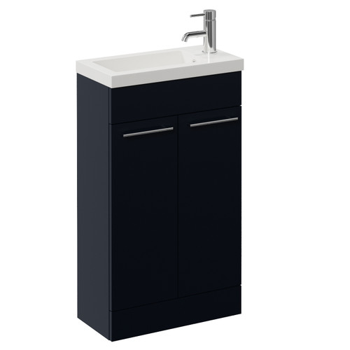 Napoli 250 Deep Blue 500mm 2 Door Vanity Unit with Square Silvo Basin Left Hand View