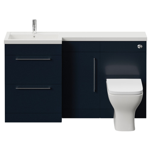Napoli 390 Deep Blue 1500mm 2 Drawer Vanity Unit Toilet Suite with Left Hand Square Lucia Basin Front View