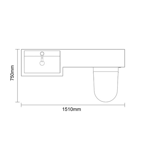 Napoli 390 Deep Blue 1500mm 3 Door Vanity Unit Toilet Suite with Left Hand Square Lucia Basin Top Down Dimensions