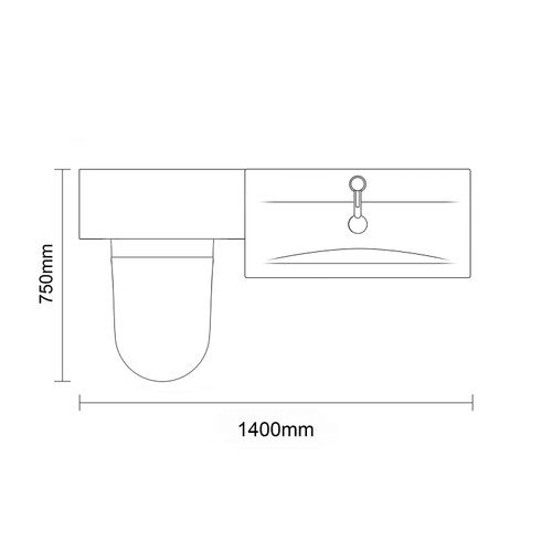 Napoli 390 Cento Deep Blue 1400mm 2 Drawer Vanity Unit Toilet Suite with Glide Basin Top Down Dimensions