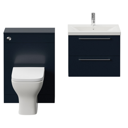 Napoli 390 Cento Deep Blue 1200mm Wall Mounted 2 Drawer Vanity Unit and Toilet Suite with Glide Basin Front View