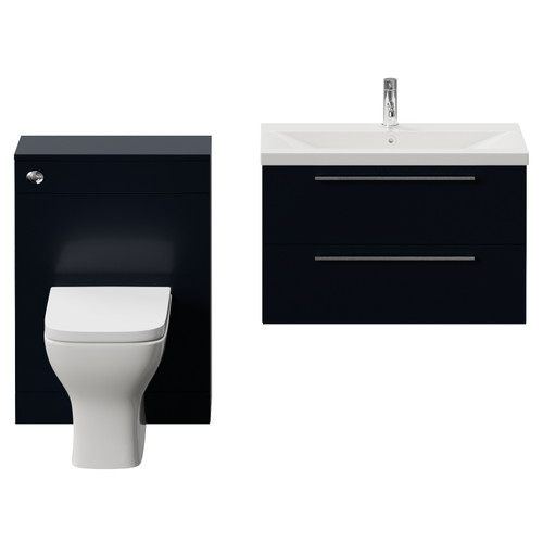 Napoli 390 Cento Deep Blue 1400mm Wall Mounted 2 Drawer Vanity Unit and Toilet Suite with Glide Basin Front View