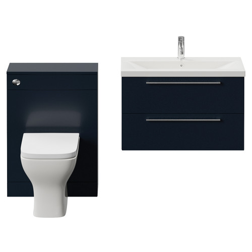 Napoli 390 Cento Deep Blue 1400mm Wall Mounted 2 Drawer Vanity Unit and Toilet Suite with Glide Basin Front View