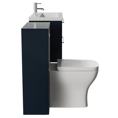 Napoli 390 Cento Deep Blue 1400mm Wall Mounted 2 Drawer Vanity Unit and Toilet Suite with Glide Basin Side View