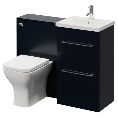 Napoli 390 Cento Deep Blue 1100mm 2 Drawer Vanity Unit Toilet Suite with Glide Basin Right Hand View