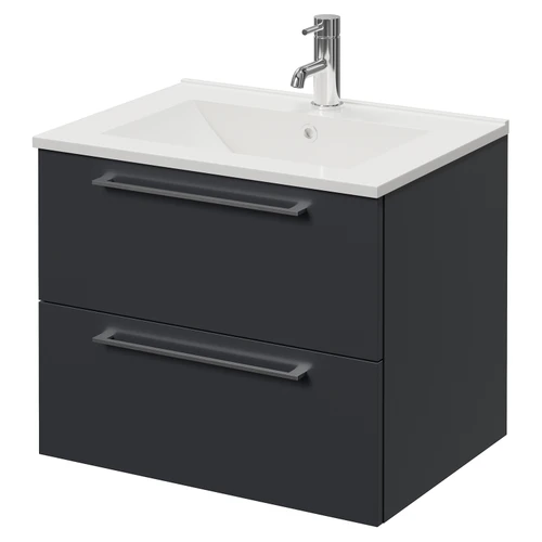 Napoli 460 Gloss Grey 600mm Wall Mounted 2 Drawer Vanity Unit with Angel Basin Right Hand View