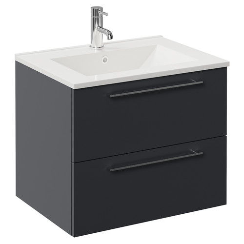 Napoli 460 Gloss Grey 600mm Wall Mounted 2 Drawer Vanity Unit with Angel Basin Left Hand View