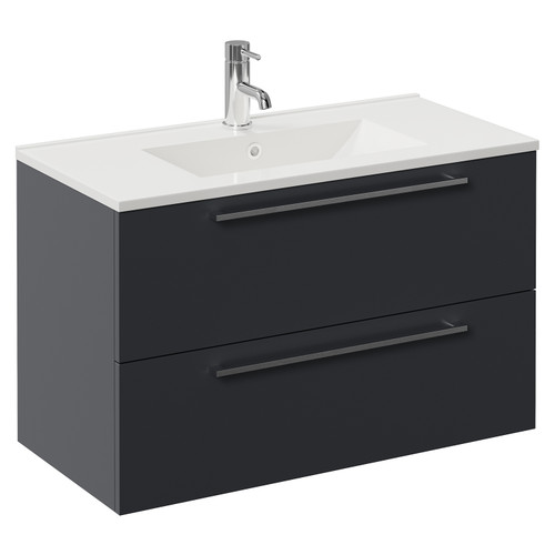 Napoli 390 Gloss Grey 800mm Wall Mounted 2 Drawer Vanity Unit with Angel Basin Left Hand View