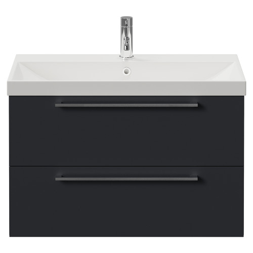 Napoli 390 Gloss Grey 800mm Wall Mounted 2 Drawer Vanity Unit with Rimini Basin Front View