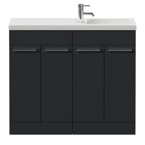 Napoli 250 Gloss Grey 1000mm 4 Door Vanity Unit with Square Silvo Basin Front View