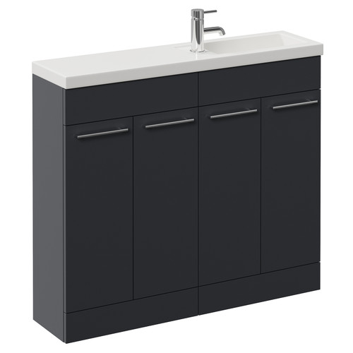 Napoli 250 Gloss Grey 1000mm 4 Door Vanity Unit with Square Silvo Basin Left Hand View