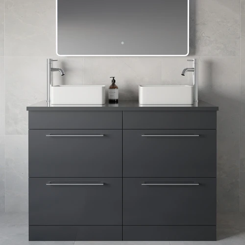 Napoli 460 Gloss Grey 1200mm 4 Drawer Vanity Unit for Countertop Basins Lifestyle