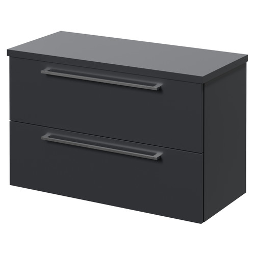 Napoli 390 Gloss Grey 800mm Wall Mounted 2 Drawer Vanity Unit for Countertop Basins Right Hand View