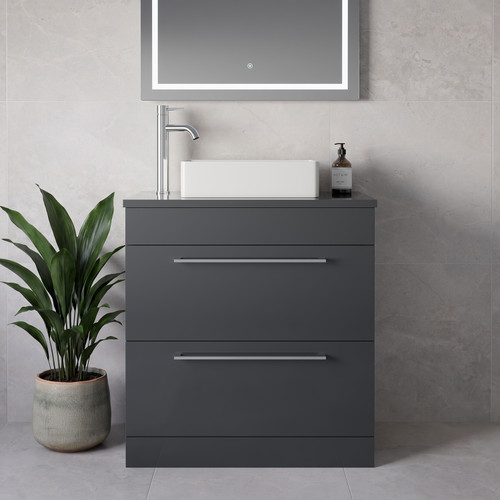 Napoli 390 Gloss Grey 800mm 2 Drawer Vanity Unit for Countertop Basins Lifestyle Image