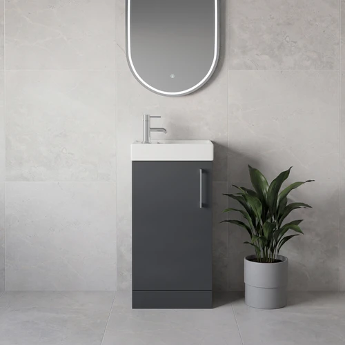 Napoli Cube Gloss Grey 400mm Single Door Vanity Unit with Align Basin Lifestyle Image