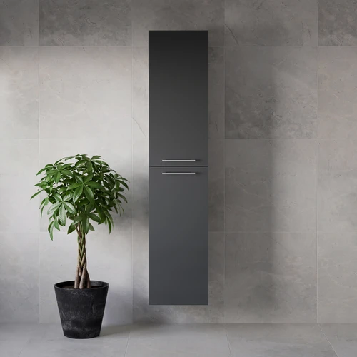 Napoli Gloss Grey 350mm x 1600mm Wall Mounted 2 Door Storage Unit Lifestyle Image