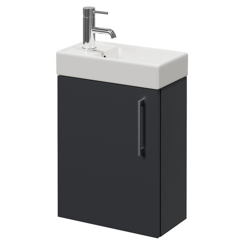 Napoli Cube Gloss Grey 400mm Wall Mounted Single Door Vanity Unit with Align Basin Right Hand View