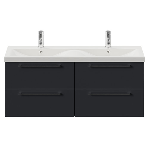 Napoli 390 Gloss Grey 1200mm Wall Mounted 4 Drawer Vanity Unit with Double Glide Basins Front View