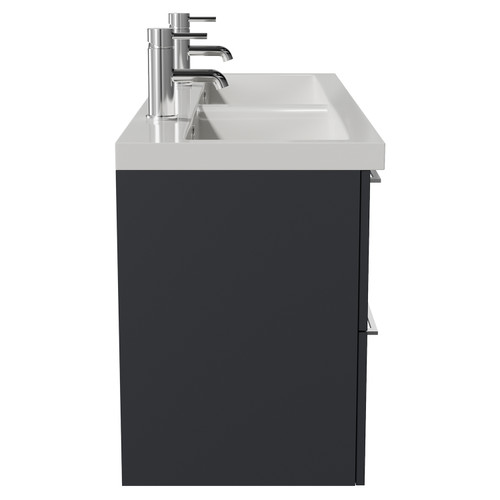 Napoli 390 Gloss Grey 1200mm Wall Mounted 4 Drawer Vanity Unit with Double Glide Basins Side View