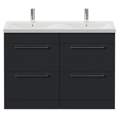 Napoli 390 Gloss Grey 1200mm 4 Drawer Vanity Unit with Double Glide Basins Front View