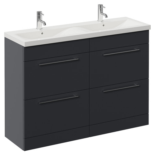 Napoli 390 Gloss Grey 1200mm 4 Drawer Vanity Unit with Double Glide Basins Left Hand View