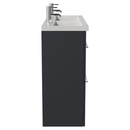 Napoli 390 Gloss Grey 1200mm 4 Drawer Vanity Unit with Double Glide Basins Side View