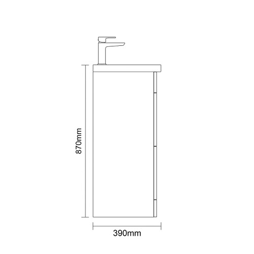 Napoli 390 Gloss Grey 1200mm 4 Drawer Vanity Unit with Double Glide Basins Side on Dimensions