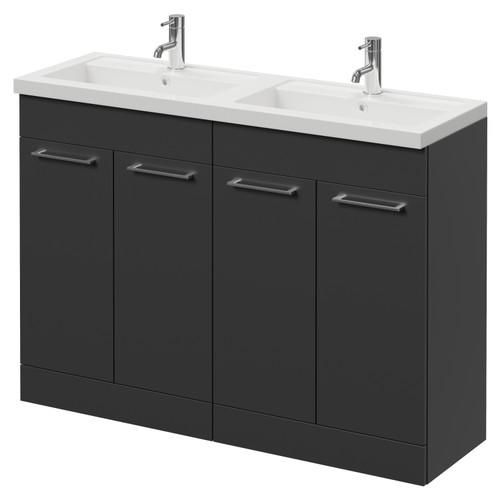 Napoli 390 Gloss Grey 1200mm 4 Door Vanity Unit with Double Lucia Basins Right Hand View